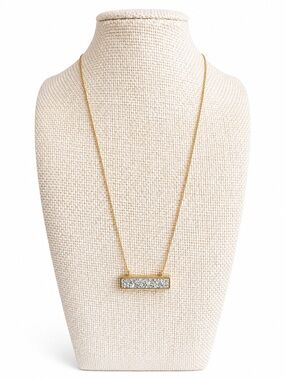 CLOVER Gold Tone Silver Druzy Bar Necklace Minimalist Boho Sparkle Pendant
